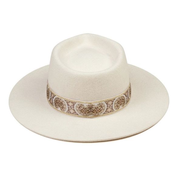 LACK OF COLOR LOC THE BEVERLY FEDORA BONE IVORY BROWN FRENCH VINTAGE RIBBON NWT - Picture 12 of 15